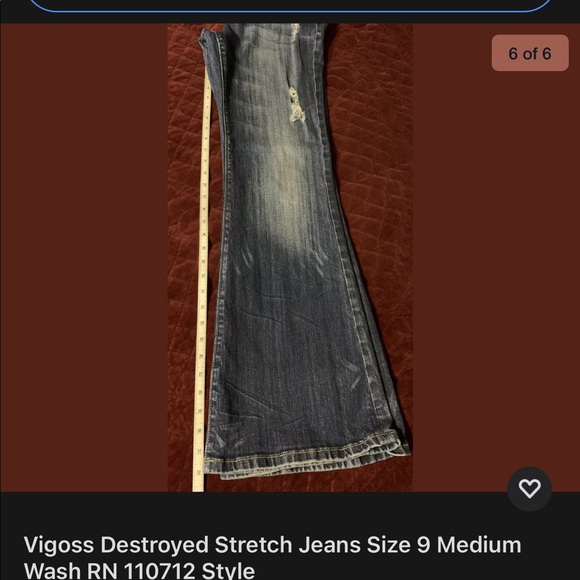 VIGOSS destroyed distressed denim boot cut jeans 9 - Picture 6 of 6